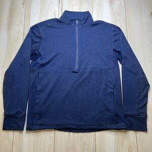 PrAna Wool Blend 1/2 Zip Pullover Sweater Zip Pockets Logo Blue Mens Medium